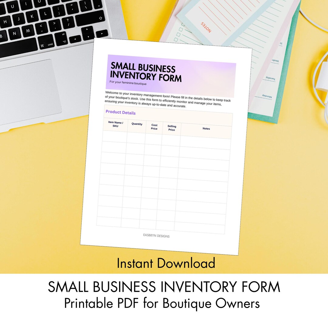 Small Business Inventory Form Template Editable Canva PDF Digital ...