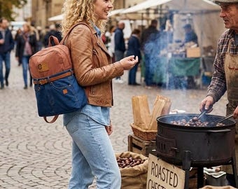 Upcycled Denim Backpack  Eco-Friendly - Commuter Rucksack Zara black label denim and Chino trousers