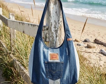 Patchwork Denim Hobo Bag – Large Tote, Laptop Bag, Upcycled Levi Strauss Co.