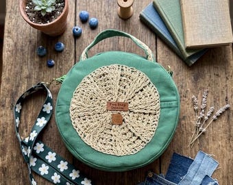 Recycled Denim Shoulder Bag – Upcycled Green Jeans Cross Body- Round bag