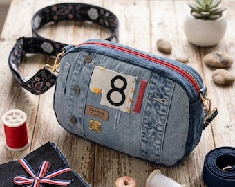 Recycled Denim Shoulder Bag – Upcycled Jeans Cross Body- Lucky 8