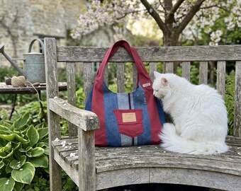 Patchwork Denim Large   Tote-Laptop Bag, Blue Red Combine Jack&Jones