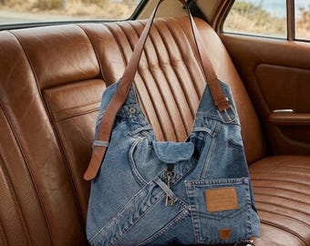 Denim tote bag - The Heritage key- Large capacity- Japanesse origami