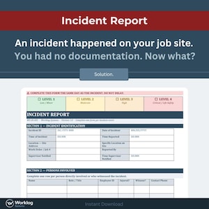 Peut inclure: Un formulaire de rapport d'incident imprimé comprenant des sections pour l'identification de l'incident et les personnes impliquées. Le document présente quatre niveaux de gravité, de 1 à 4, avec des champs pour les dates, heures et lieux.