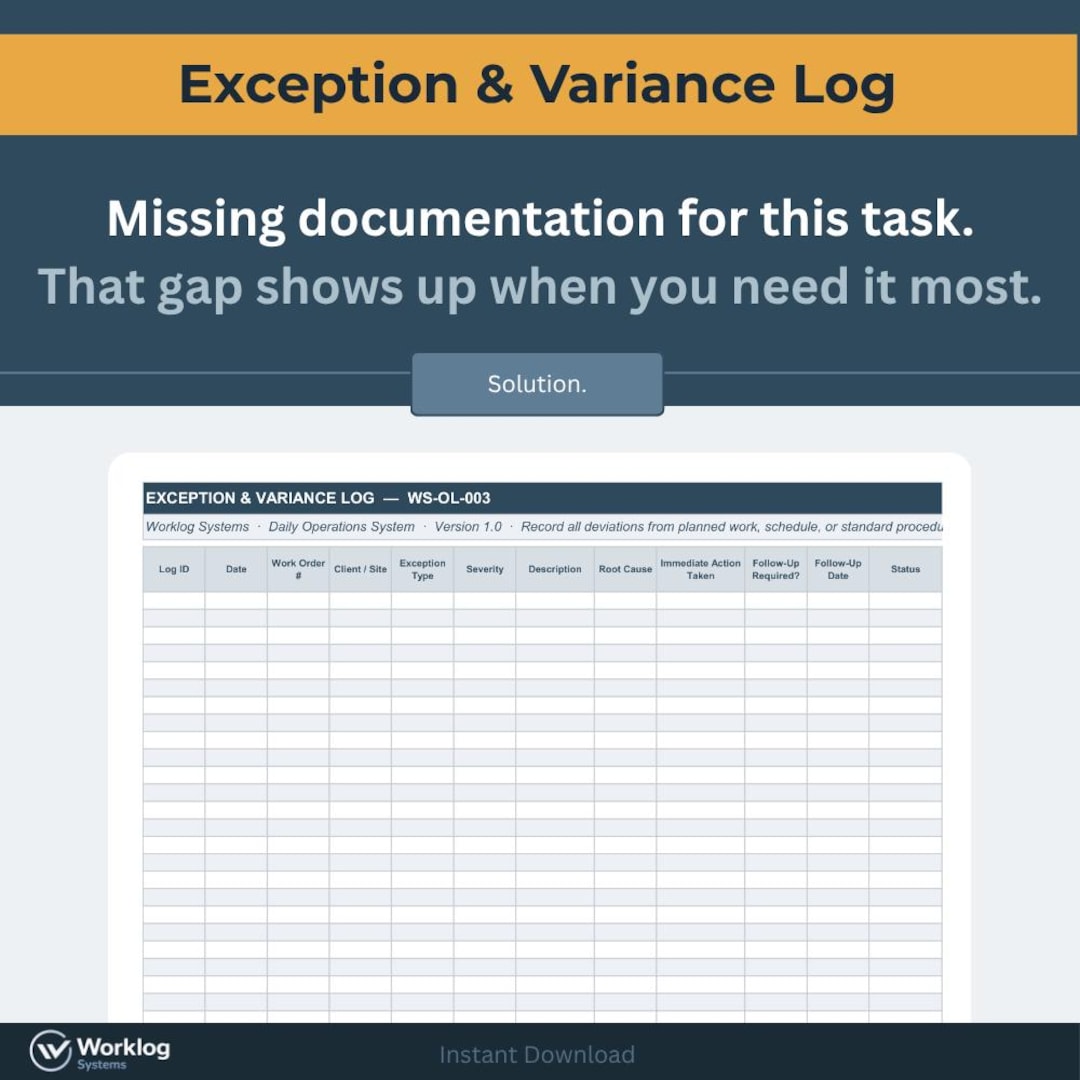 Exception & Variance Log — Excel | Contractor Job Tracking - Etsy
