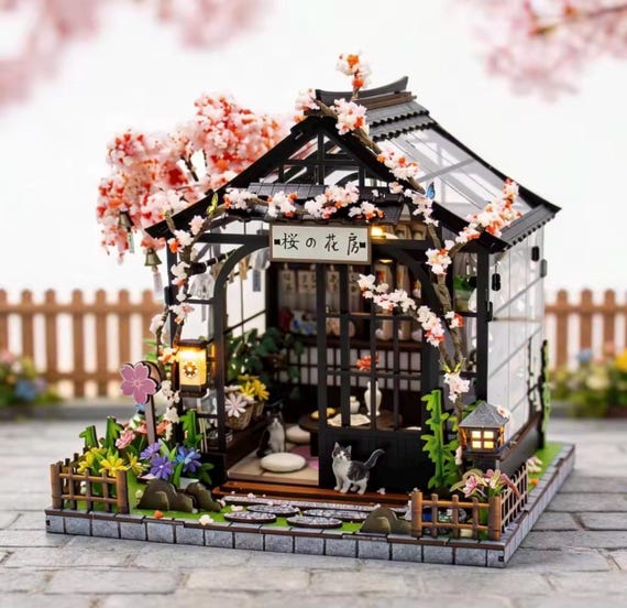Sakura House Miniature Dollhouse Kit | Cherry Blossom Japanese