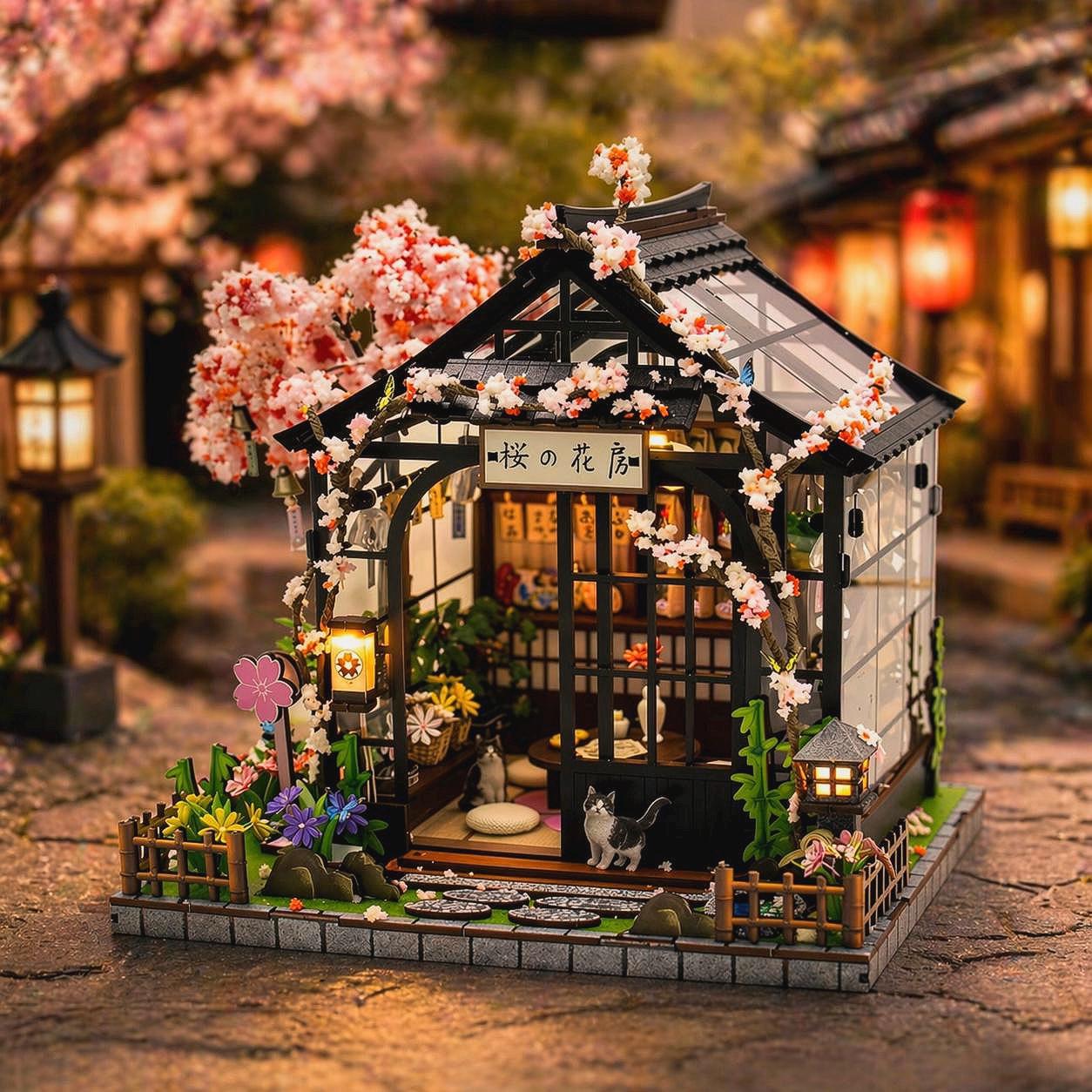 Sakura House Miniature Dollhouse Kit | Cherry Blossom Japanese