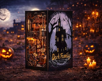 Kit de rincón de lectura de biblioteca encantada de familia oscura / Miniatura de estantería de diorama gótico (luz LED)