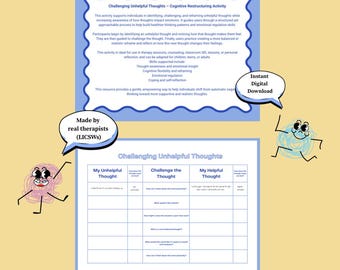Challenging Unhelpful Thoughts Worksheet | CBT Reframing Activity | Thought Awareness, Emotional Regulation, Counseling & SEL Printable
