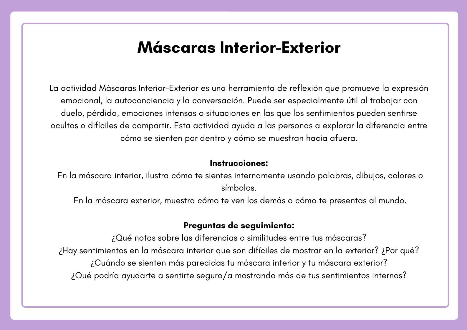 Inside Outside Mask Worksheet.pdf Bilingual Inside-outside Masks Activity | Emotional Expression ...