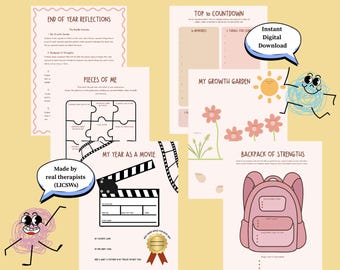 End of Year Reflection Activities Bundle | SEL Growth Mindset Worksheets | School Counseling Worksheet | Last Week of School Printables