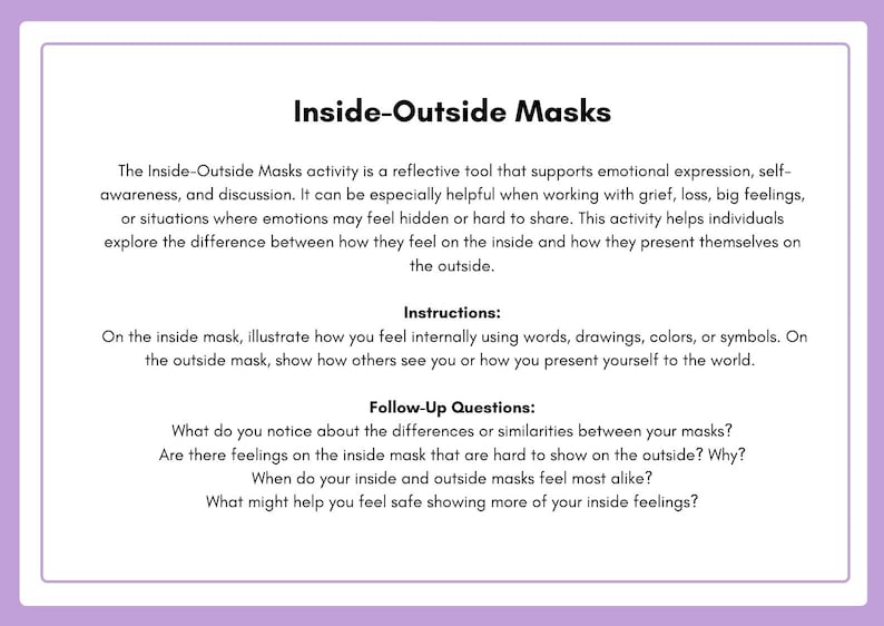Recovery Mask Activity.pdf Bilingual Inside-outside Masks Activity | Emotional Expression ...