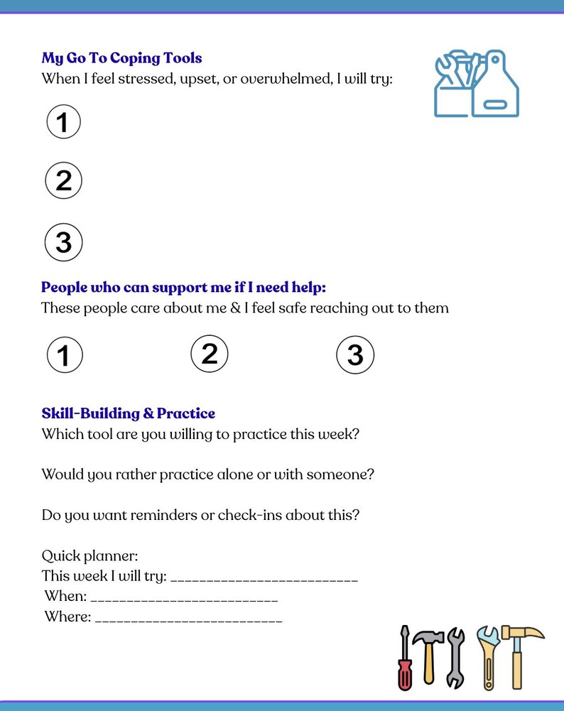 Coping Skills Toolbox Worksheet for Kids and Teens | Therapy Activity ...