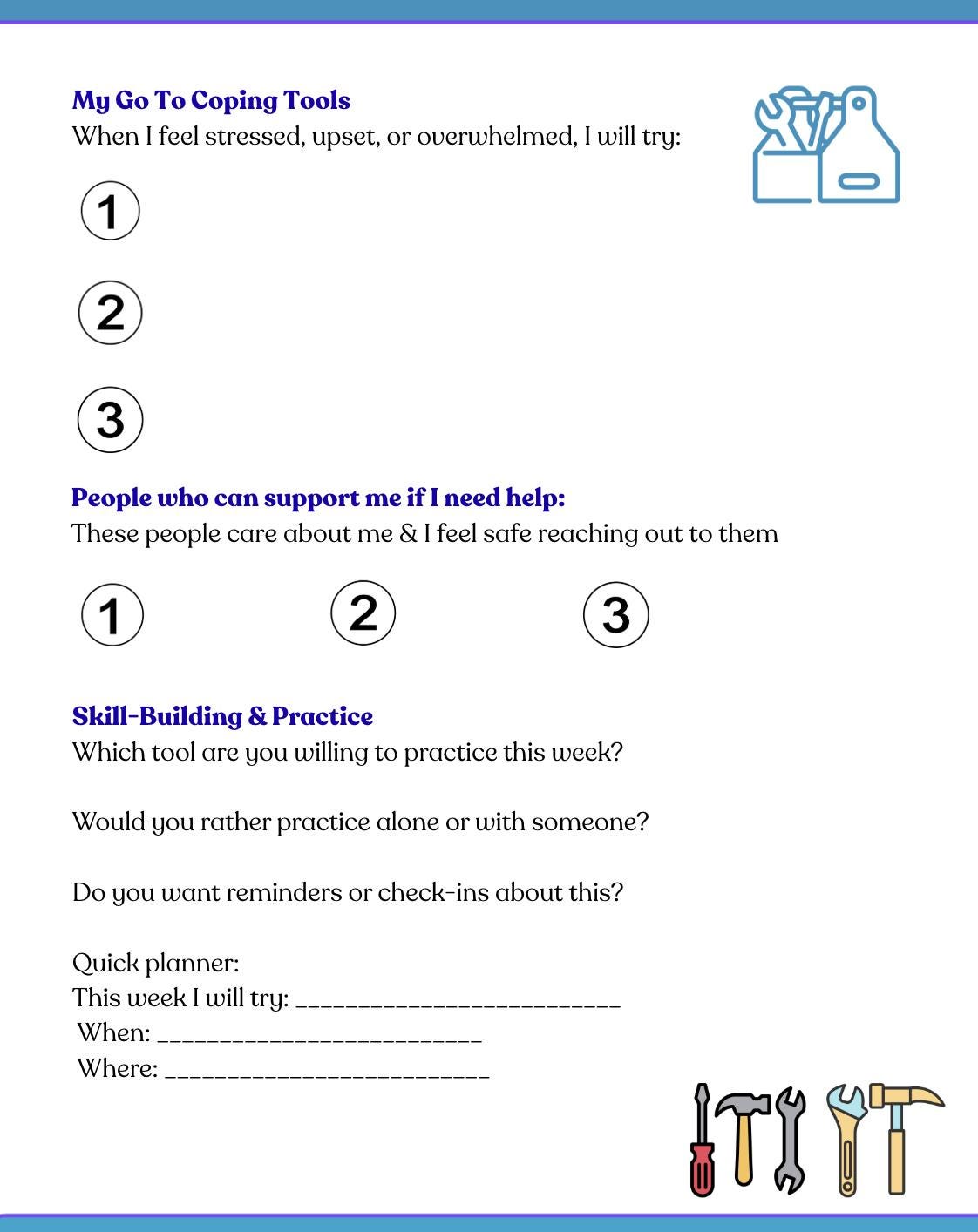 Coping Skills Toolbox Worksheet for Kids and Teens | Therapy Activity ...