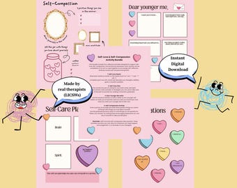 Self Love & Self Compassion Activity Bundle | Self Care Plan | Dear Younger Me | SEL Printable | Valentine's Day Counseling Activities