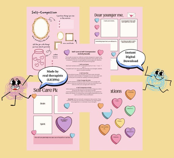 Self Love & Self Compassion Activity Bundle | Self Care Plan | Dear Younger Me | SEL Printable | Valentine's Day Counseling Activities