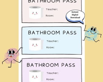 Bathroom Pass | Classroom Restroom Pass | Student Hall Pass | Teacher Printable