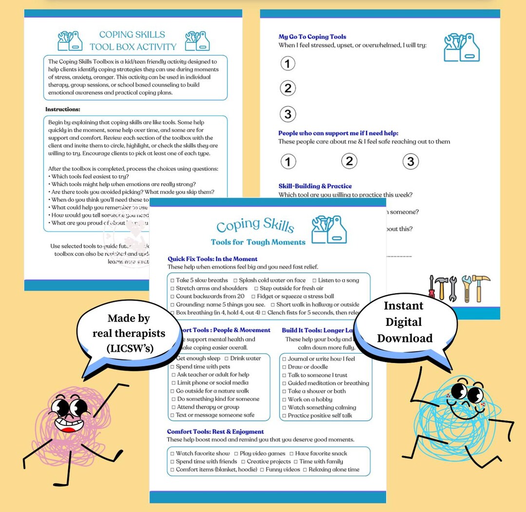 Coping Skills Toolbox Worksheet for Kids and Teens | Therapy Activity ...