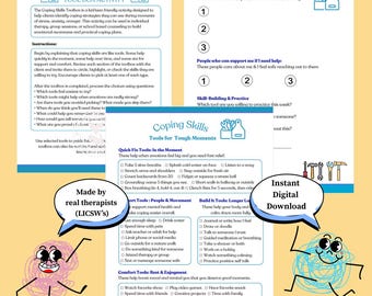 Coping Skills Toolbox Worksheet for Kids and Teens | Therapy Activity | Printable