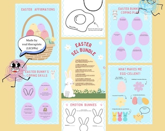 Paquete de actividades de orientación para Pascua / Hojas de trabajo de aprendizaje socioemocional / Habilidades de afrontamiento, afirmaciones, emociones, fortalezas