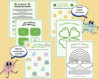 St. Patrick’s Day Counseling Activity Bundle | Social Emotional Learning Worksheets | Coping Skills, Gratitude, Emotions, Self Care