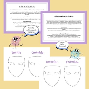 Bilingual Inside-Outside Masks Activity | Emotional Expression + Reflection Worksheet | SEL, Grief, Loss, Counseling, Art Therapy