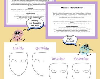 Bilingual Inside-Outside Masks Activity | Emotional Expression + Reflection Worksheet | SEL, Grief, Loss, Counseling, Art Therapy