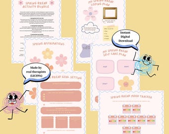 Spring Break SEL Activity Bundle | School Counseling Worksheets | Self-Care, Coping Plan, Mood Tracker, Goal Setting & Affirmations