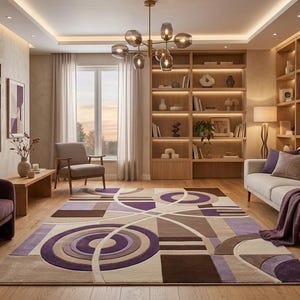 Modern Rug, Geometric Rug, Purple Area Rug, Abstract Rug, Contemporary Carpet, Living Room Rug, Modern Home Decor, Circle Pattern Rug