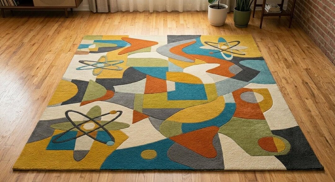 Atomic Fallout Rug Mid Century Modern Atomic Design Tufted Rug, Colorful Geometric Living ...