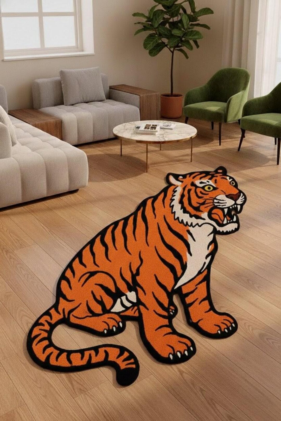 Hand Tufted Tiger Rug – Cartoon Animal Statement Floor Decor – Kids ...