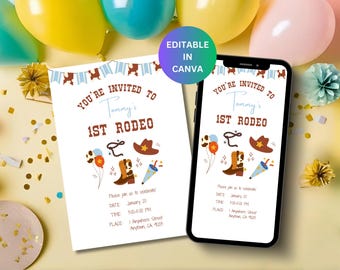 First Rodeo Birthday, Editable Birthday Invite, My First Rodeo Birthday Boy, 1st Birthday Boy, Rodeo Invitation, 1st Cowboy Birthday