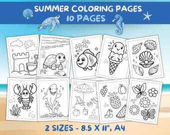 Summer Kids Cute Kawaii Coloring Sheets, Kids Coloring Book, Toddler Coloring Homeschool Printable, Road Trip Activity, Travel Coloring Book