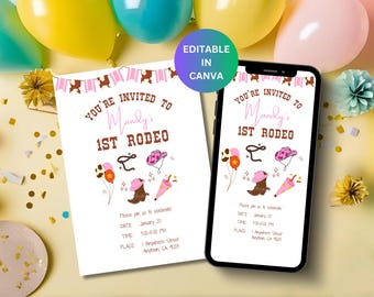 First Rodeo Birthday, Editable Birthday Invite, My First Rodeo Birthday Girl, 1st Birthday Girl, Rodeo Invitation, Cowgirl Birthday