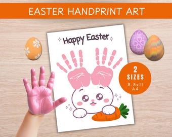 Easter Handprint Art, Handprint Craft, Spring Handprint, Easter Bunny, Easter Card, Easter Printables, Easter Crafts, Kids Happy Easter