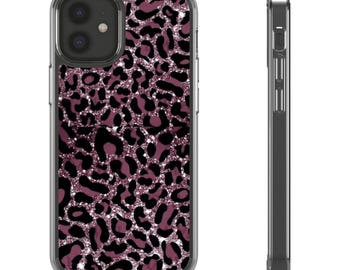 Roze transparant hoesje met glitterluipaardprint | Telefoonhoesje