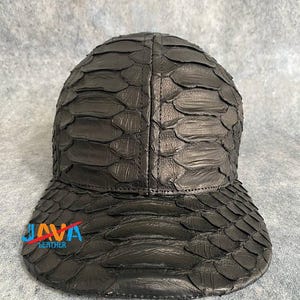 黒のヘビ革製キャップ ハンドメイド パイソンスキン 高級メンズハット バレンタインギフト