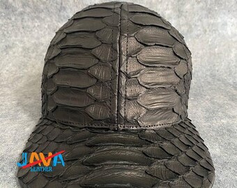 Black Snakeskin Leather Cap Handmade Python Skin Luxury Men Hat Valentines Gift for Him
