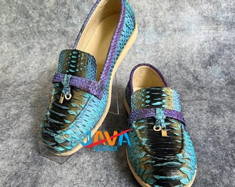 Genuine Snakeskin Loafers for Women – Handmade Exotic Leather Flats Luxury Shoes