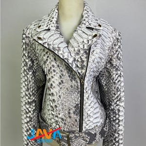 Chaqueta de piel de serpiente pitón: prendas de vestir exteriores de lujo para motociclistas exóticos