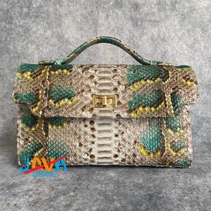 Grüne Schlangenhaut Handtasche aus echtem Python Leder Geldbörse Luxus Exotische Tasche für Frauen Handgemacht