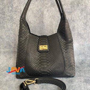 Black Snakeskin Handbag Python Leather Shoulder Bag Luxury Exotic Purse Gift for Her