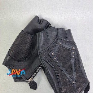 Python Schlangenhaut Fingerlose Leder Handschuhe Schwarz Biker Gothic Luxus Unisex Handgefertigt