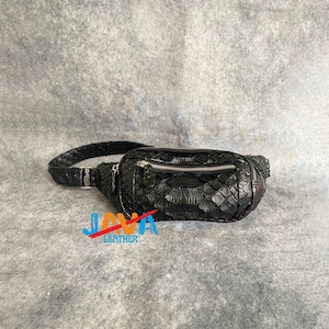 Marsupio in pelle di pitone nero, marsupio di lusso in vera pelle, marsupio unisex fatto a mano