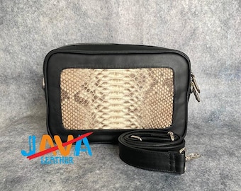 Snakeskin Crossbody Bag Genuine Python Leather Unisex Exotic Handmade Shoulder Bag Luxury Gift