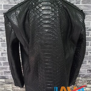Authentic Python Leather Jacket Black Snakeskin Coat Handmade Luxury Mens Wear image 3