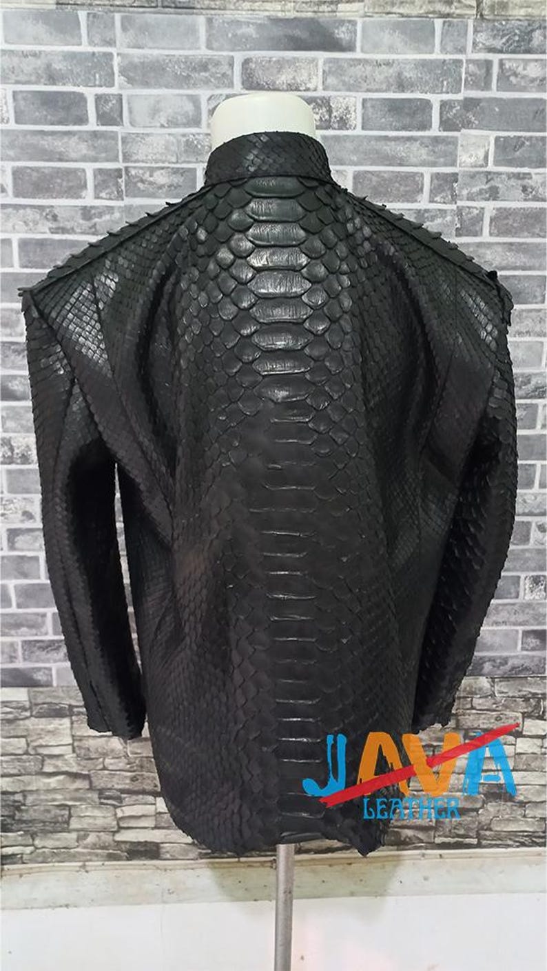 Authentic Python Leather Jacket Black Snakeskin Coat Handmade Luxury Mens Wear image 3
