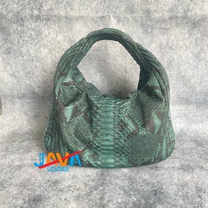 Green Python Snakeskin Hobo Bag Luxury Exotic Leather Shoulder Handbag Gift for Her