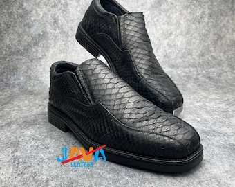 Python Snakeskin Loafers Men Black Exotic Leather Shoes Handmade Luxury Slip On Dress Shoes