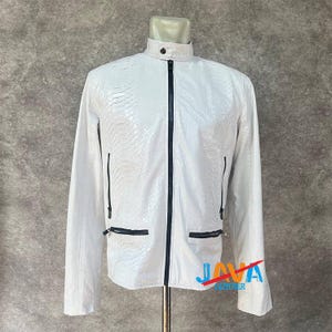 Chaqueta de piel de serpiente pitón blanca, hecha a mano, lujo, exótica, estilo moderno.